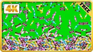 Candy falling and filling up green screen video