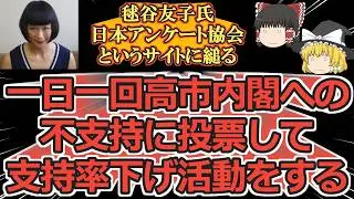 【ゆっくり動画解説】ツイフェミ毬谷友子氏　日本アンケート協会というサイトの内閣支持率の調査に縋る