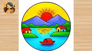 Easy Circle Scenery Drawing | Pencil Drawing in Circle Easy Step By Step | Panda Drawing in Circle