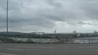 Royal Portbury docks from the M5 Avonmouth bridge, Somerset, England, UK. 2019