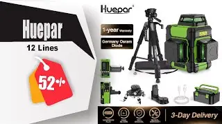 Huepar 3x360&deg; Laser Level Green Beam 12 Lines Self-leveling Cross Line Laser level Tools