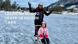 FIRST TIME LEARNING HOW TO SKATE ON FROZEN LAKE NORWAY