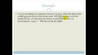 equations of motion example including reaction time