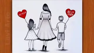 Mothers day Drawing Ideas |  Mother day drawing| How to draw Mother Daughter and son  |