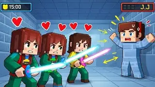 JJ in CAMOUFLAGE vs LOVE CURSED Girls - SQUID GAME - Maizen Minecraft Animation