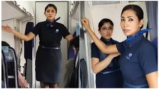 Indigo Air-Hostess giving safety instruction