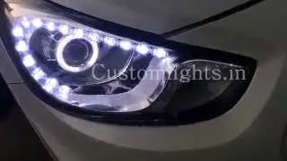 Hyundai Verna fluidic projector headlights with very bright DRL by Customlights.in