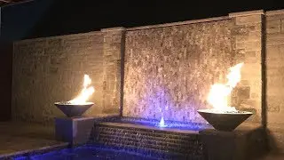 Small Modern Pool (Spool) with WaterWall and Fire Fly By