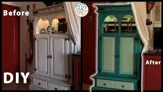 DIY Cupboard Makeover - How to repaint old buffet in turquoise with shabby effect