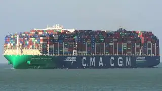 Containership CMA CGM Jacques Saadé inbound Le Havre, France, carrying a record-breaking 21,433 TEU