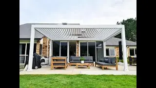 White Evoluxe 6x4m Free Standing Motorised Louvre Roof Pergola