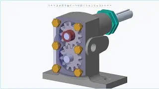 Роторный шестеренный насос: проектирование всех деталей, сборка с механизмом и анимация.