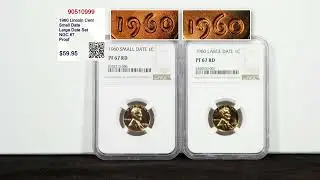 Монета &laquo;Линкольн цент&raquo; 1960 года &mdash; набор монет с малой и большой датой &mdash; NGC 67