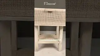 Serene Bedside Table: Solid Wood & Natural Rattan Charm #furndune #mordenfurniture #furniture #viral