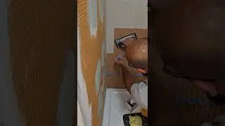 Installation of Mesh tiles on shower walls#diy#bathroomrenovation#tilingwork #diybathroom 