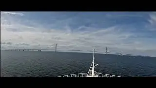 Sailing under the Great Belt Bridge, Denmark, on board MV Ambience