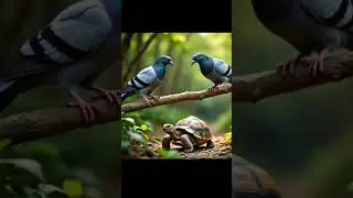 Two pigeons ask the tortoise why he walks so slowly #shorts #status #pigeons #tortoise #shortvideo
