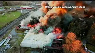 Huge industrial fire at former Salem China factory burns into the night