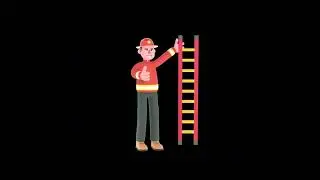 3D Cartoon Firefighter Male Character Turntable | Upset Thumbs Up with Ladder