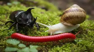 Millipede, Snail & Rhino Beetle Coexistence! Rare Wildlife Footage #millipede  #MillipedeEncounter
