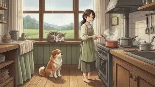 Rainy Day Countryside Living Cooking Asmr with Pets| Slow Cooking, Quiet Thoughts| Animation