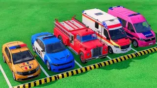 POLICE CARS, FIRE DEPARTMENT, AMBULANCE VEHICLES TRANSPORTING WITH TRUCKS ! Farming Simulator 22 #35