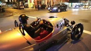 Alex Roy driving his Morgan 3 Wheeler in NYC