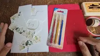 Floral wedding card upcycled - paper pricking detail 🤍