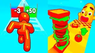 Sandwich Runner vs Tall Man Run ⭐🟦🟩🟧⭐️ Hard Levels Challenge Walkthrough Gameplay Ep900