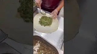 Street food in Saudi Arabia Murtabak a stuffed flatbread with meat, egg, and is pan-fried #shorts