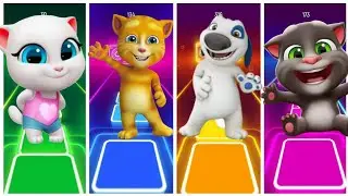 Talking Tom and friends Tom vs Angela vs Ben vs Hunk in Tiles Hop Coffen banec🥰🥰