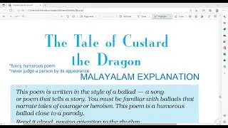 THE TALE OF CUSTARD THE DRAGON POEM/MALAYALAM EXPLANATION/NCERT CLASS 10 ENGLISH POEM/OGDEN NASH