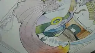 【アナログ】薬売りさんをミュシャ風に描いてみた〜化け猫編〜【水彩】