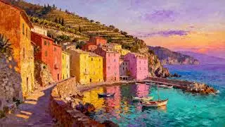 🎨 Cinque Terre at Sunset | 4K Oil Painting Screensaver | 2 Hours