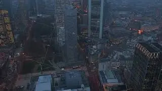 High angle view of Eurotower in Frankfurt am Main financial district in Germany. Modern skyscrapers
