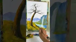 #007 - Painting a Green Tree on a Small Hill | Pure Nature Art
