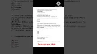 Factories act 1948 mcq।labour inspector exam#studymotivation #subscribe #gk