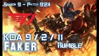 T1 Faker RUMBLE vs QIYANA Mid - Patch 9.24 KR Ranked