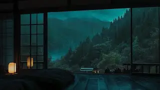 Rainy Japanese Cabin 🌧️ Mountain View & Night Ambience for Deep Sleep
