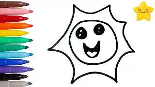 Fun drawing of a smiling sun for children | Draw and colour a cute sun | Easy sun drawing