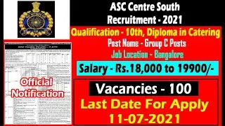 ASC Centre South, Ministry of Defence Recruitment 2021|| 100 Group C Posts || Central Govt Jobs