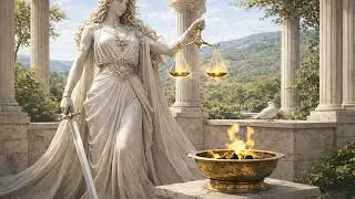 🔥⚖️ Sunlit Courtyard Fireplace Ambience | Sanctuary of Themis | Scales of Balance (1 Hour)