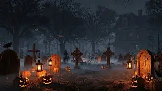 Haunted Graveyard Halloween Ambience | Spooky House with Flickering Lanterns, Fog & Distant Howls 👻