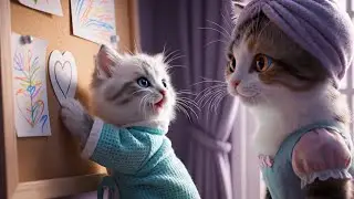 Mama Cat & Baby Kitten Try Drawing for the First Time