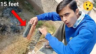 Spring drop test in 15 feet 😲 #experiment #masti #funny