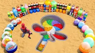 How to Make Rainbow Candy from Cement, Big Coca Cola, Monster, Pepsi, Mtn Dew, Fanta vs Mentos