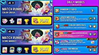 daily modes & rumble | party rumble | show down color crystals | special o rama | laser matches