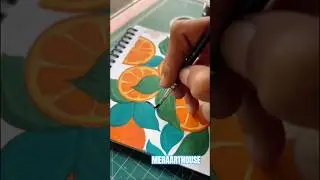 Floral with orange drawing/orange with leaves painting/abstract painting/easy abstract painting