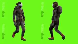 Walk a sci-fi astronaut. Loopable animation on green screen. 4k.