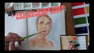 TESTING OUT KURETAKE Japanese watercolor set! ART SUPPLIES HAUL and watercolor portrait🙂